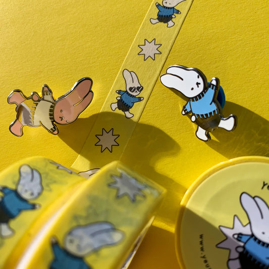 bunny stroll enamel pin