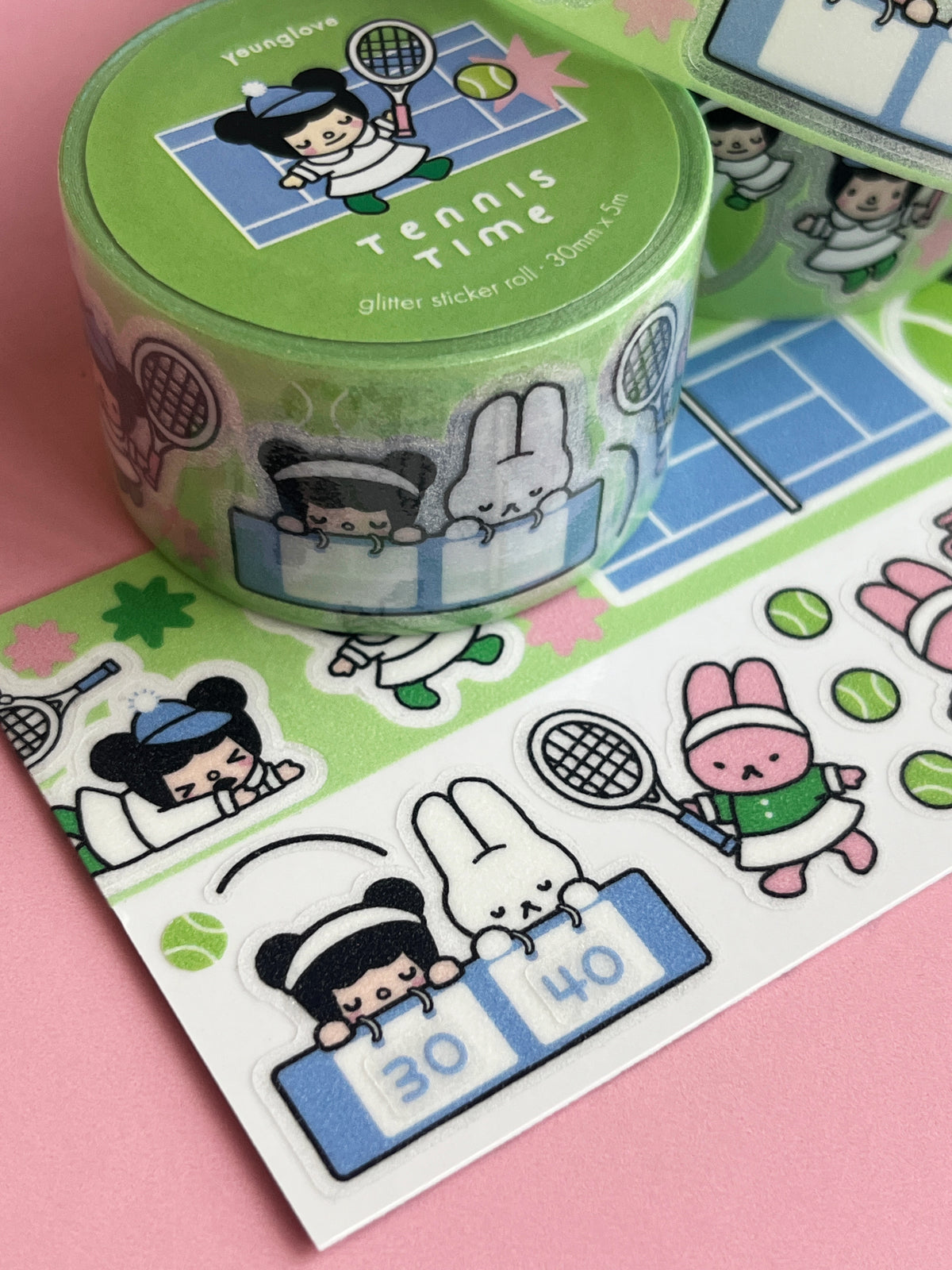 Tennis Time Glitter Sticker Roll
