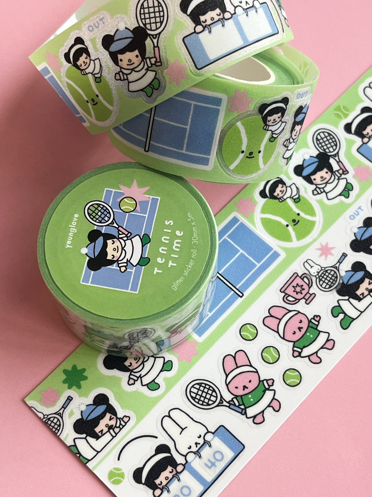 Tennis Time Glitter Sticker Roll