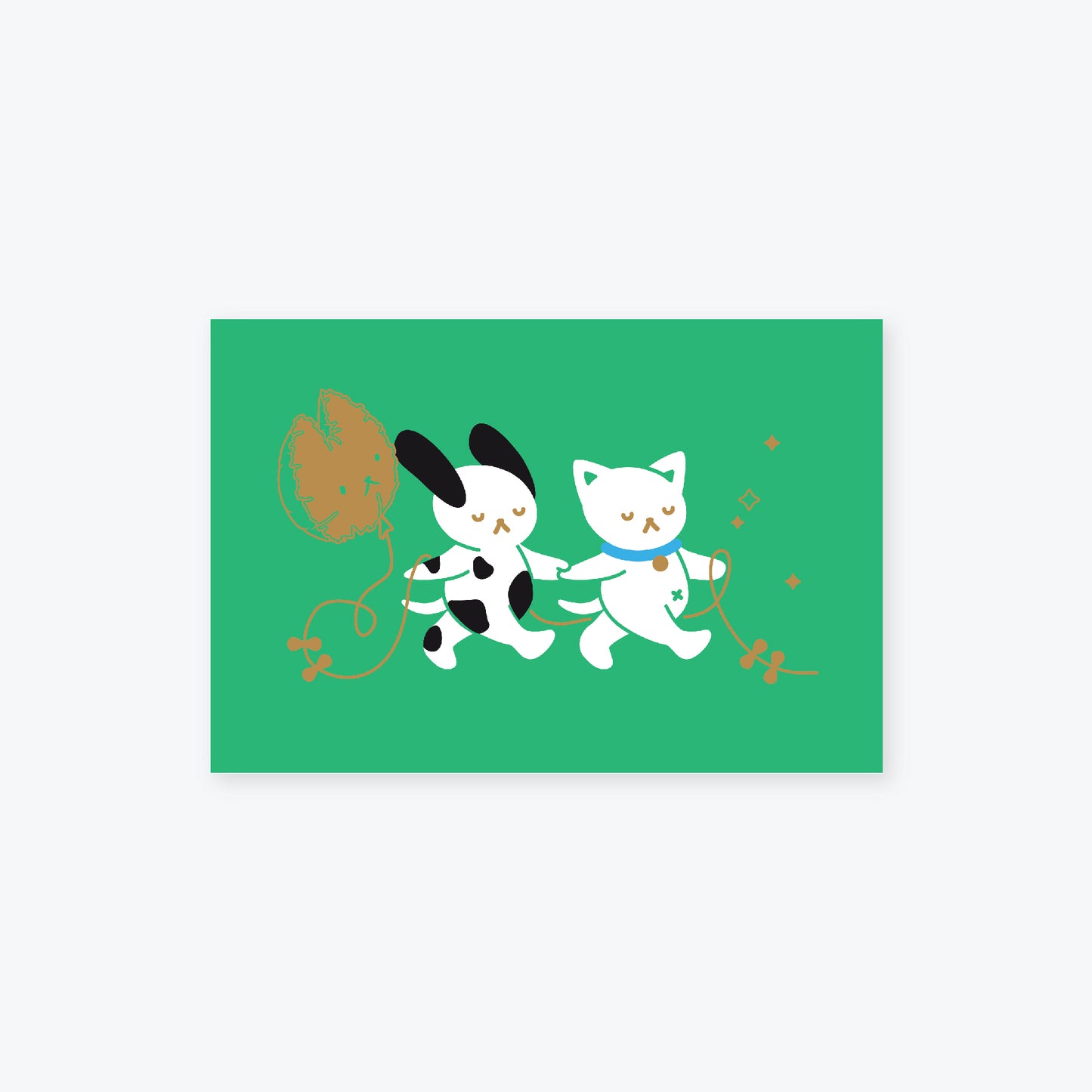 green kite cat-dog foil postcard