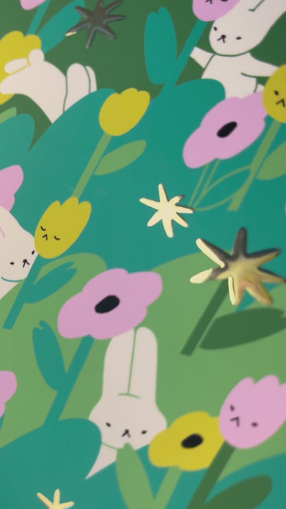 bunny starfield gold foil postcard