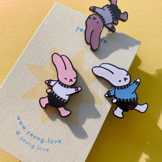 bunny stroll enamel pin
